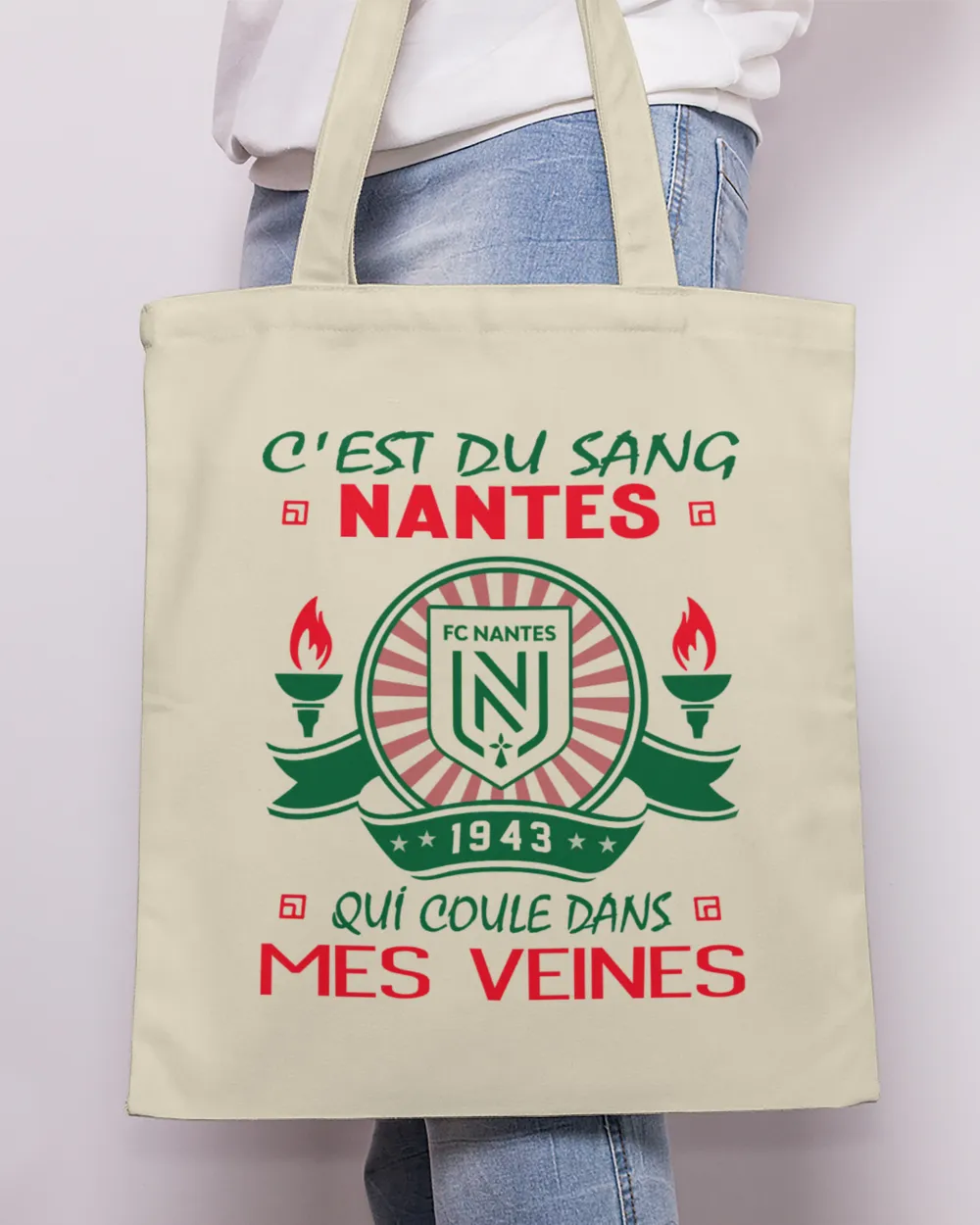 FC Nantes Blood runs FRA Tote Bag - Printed in the EU natural onesize