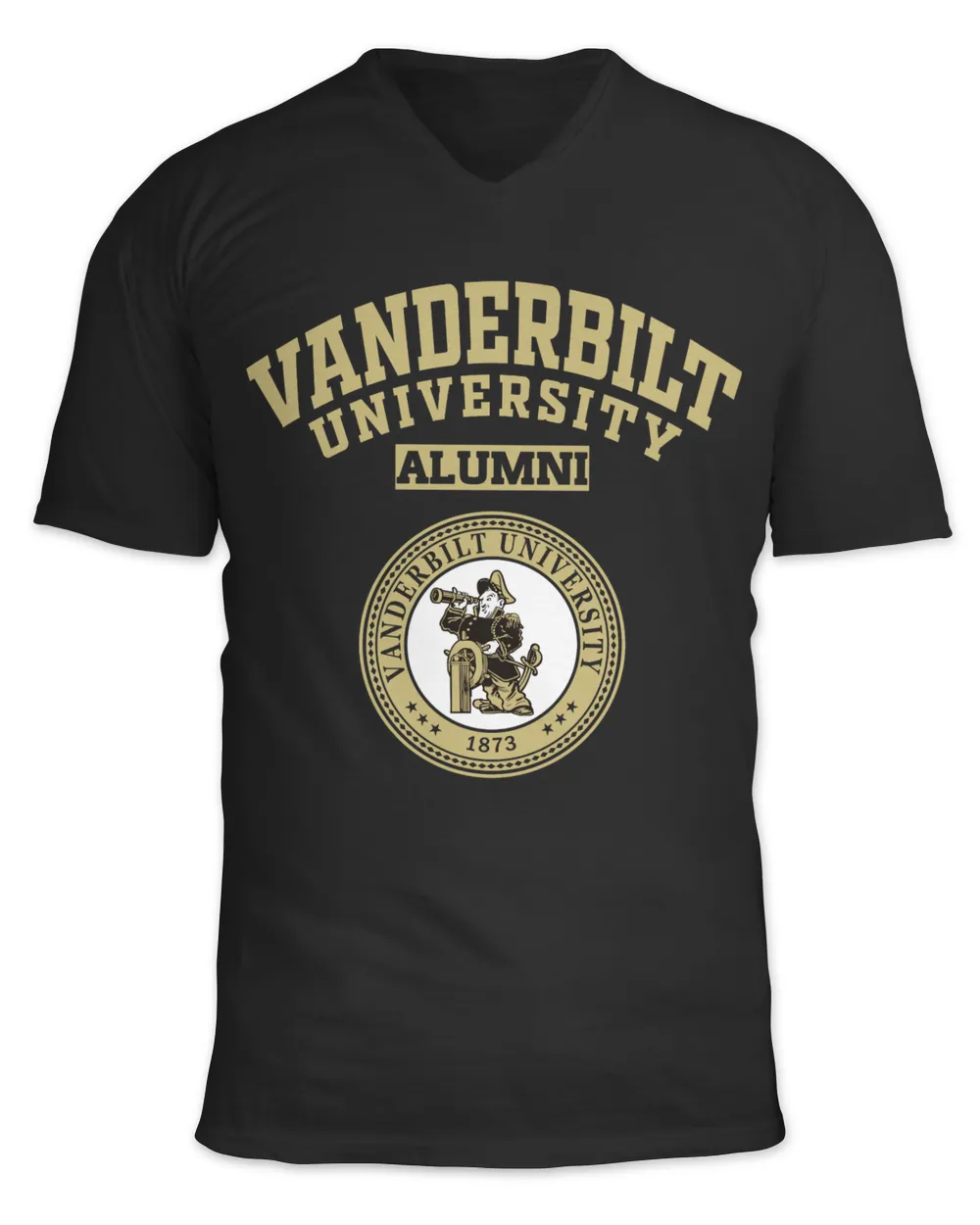 Vanderbilt University 2 LGO Unisex Jersey SS V-Neck T-Shirt black s