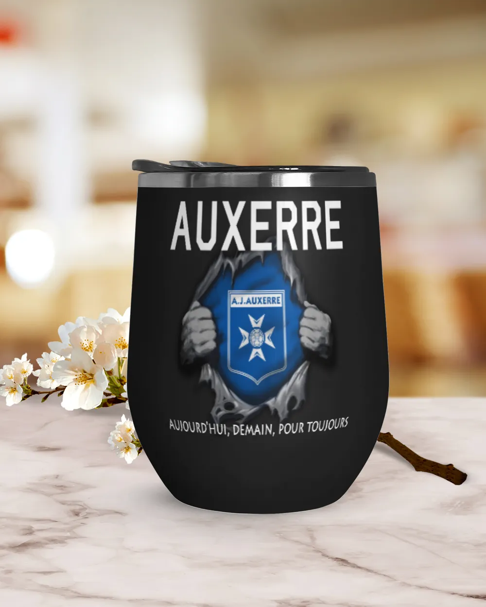 AJ Auxerre Today Forever FRA Wine Tumbler (12 oz) black 12oz