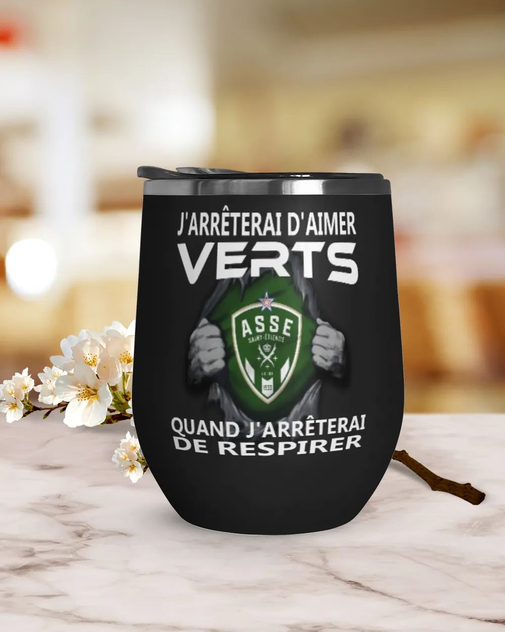 AS Saint Etienne I will only stop FRA Wine Tumbler (12 oz) black 12oz