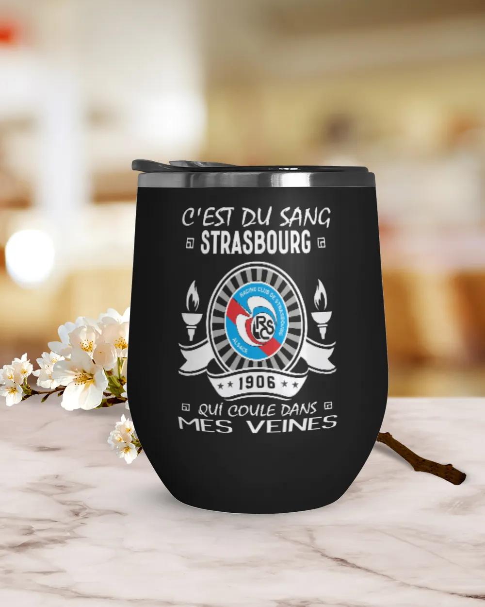 RC Strasbourg Alsace Blood runs FRA Wine Tumbler (12 oz) black 12oz