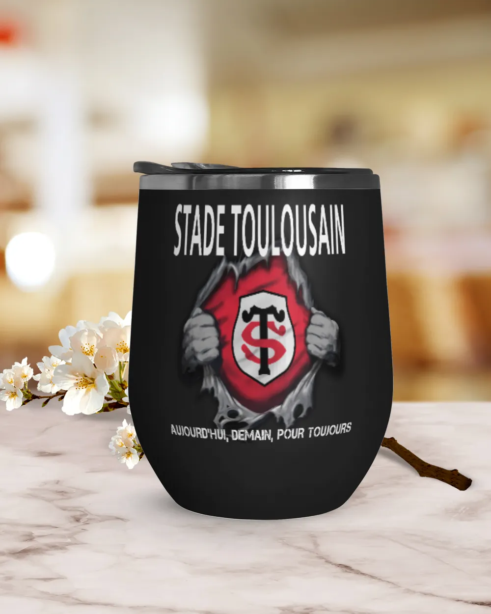 Stade Toulousain rugby Today forever FRA 2 Wine Tumbler (12 oz) black 12oz