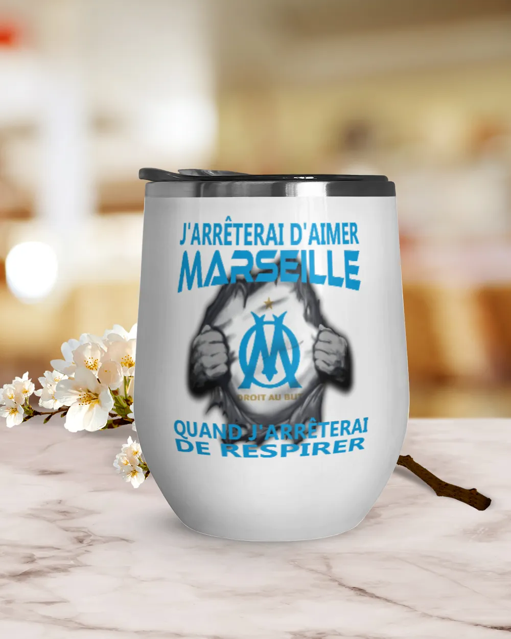 Olympique de Marseille I will only stop FRA Wine Tumbler (12 oz) white 12oz