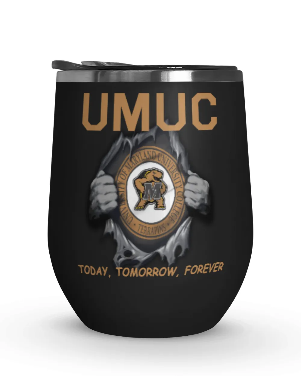University of Maryland University College Today forever US Wine Tumbler (12 oz) black 12oz