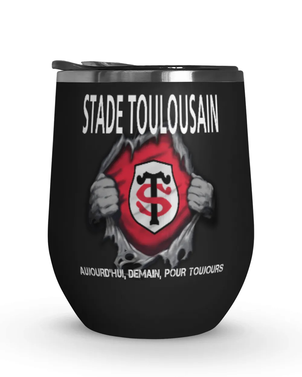 Stade Toulousain rugby Today forever FRA 2 Wine Tumbler (12 oz) black 12oz