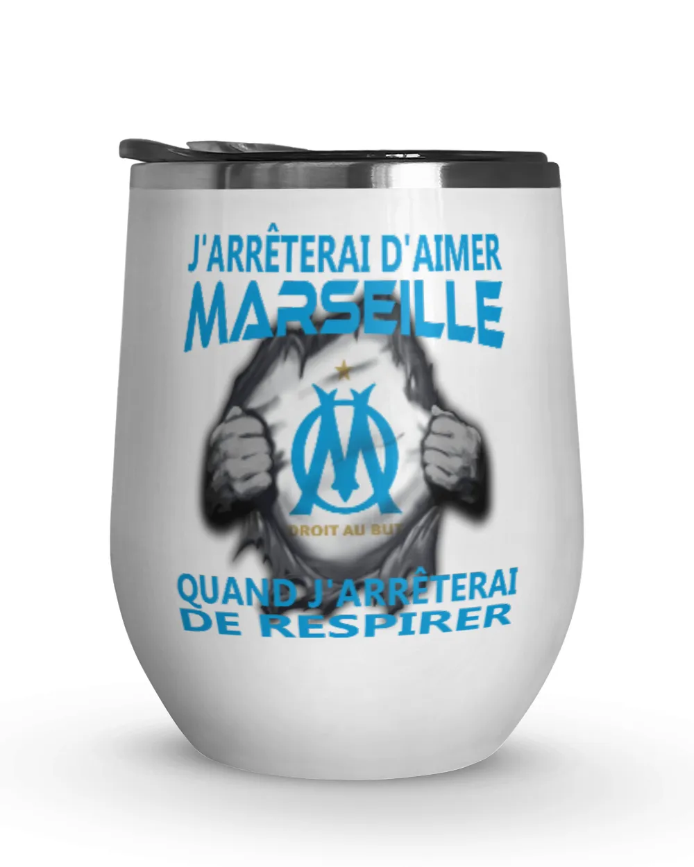 Olympique de Marseille I will only stop FRA Wine Tumbler (12 oz) white 12oz