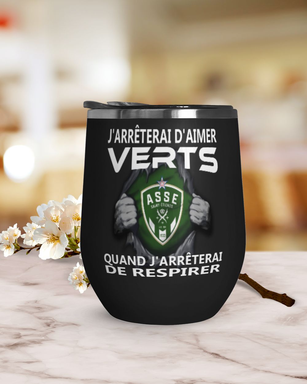 AS Saint Etienne I will only stop FRA Wine Tumbler (12 oz) black 12oz