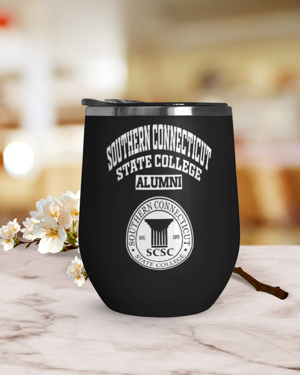Southern Connecticut State College LG Wine Tumbler (12 oz) black 12oz